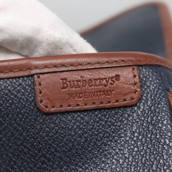 Burberrys Shoulder Bag Leather PVC Navy Gold Auth bs28989