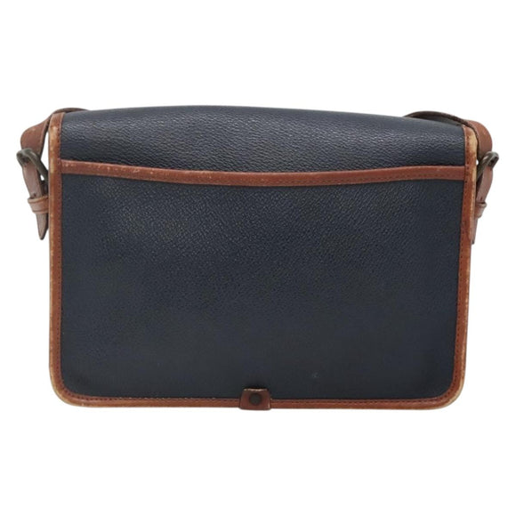 Burberrys Shoulder Bag Leather PVC Navy Gold Auth bs28989