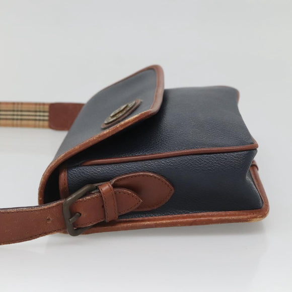 Burberrys Shoulder Bag Leather PVC Navy Gold Auth bs28989