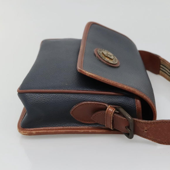 Burberrys Shoulder Bag Leather PVC Navy Gold Auth bs28989