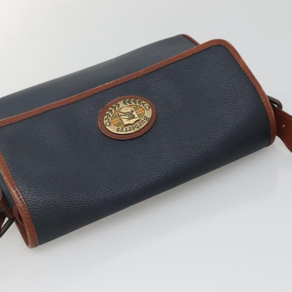 Burberrys Shoulder Bag Leather PVC Navy Gold Auth bs28989