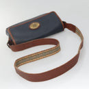 Burberrys Shoulder Bag Leather PVC Navy Gold Auth bs28989-7