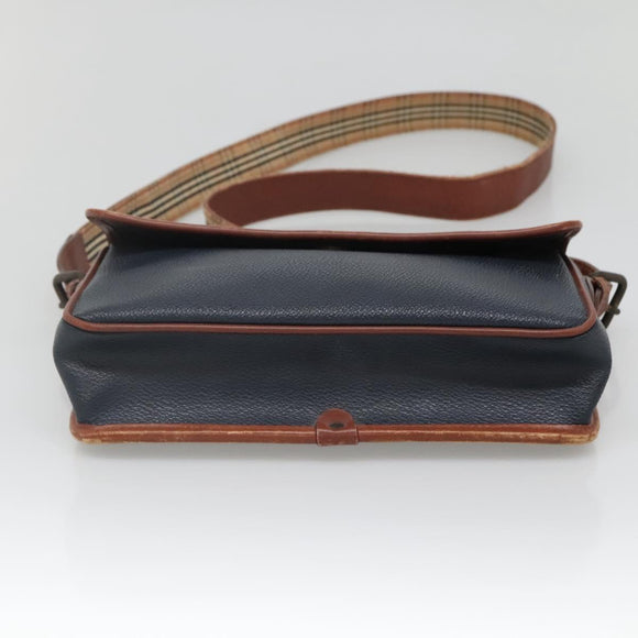 Burberrys Shoulder Bag Leather PVC Navy Gold Auth bs28989