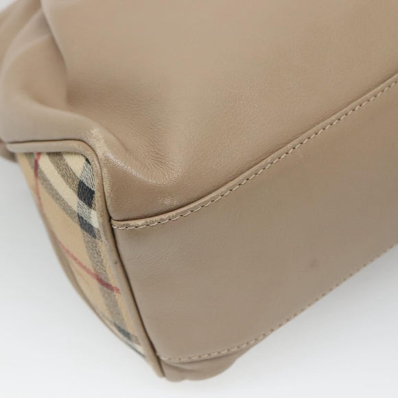 BURBERRY Hand Bag Leather Beige Silver Auth bs28991