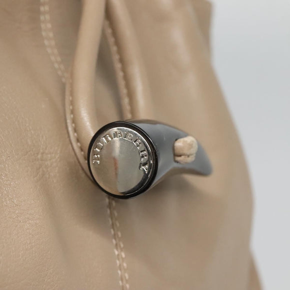 BURBERRY Hand Bag Leather Beige Silver Auth bs28991