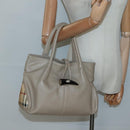BURBERRY Hand Bag Leather Beige Silver Auth bs28991-21