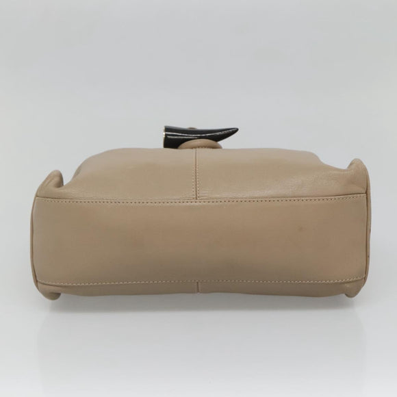 BURBERRY Hand Bag Leather Beige Silver Auth bs28991