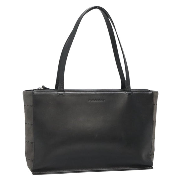 BURBERRY Tote Bag Leather Suede Black Silver Auth bs28992