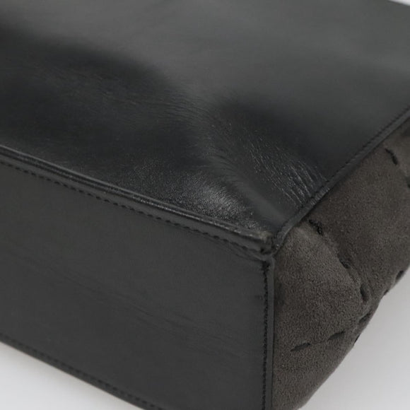 BURBERRY Tote Bag Leather Suede Black Silver Auth bs28992