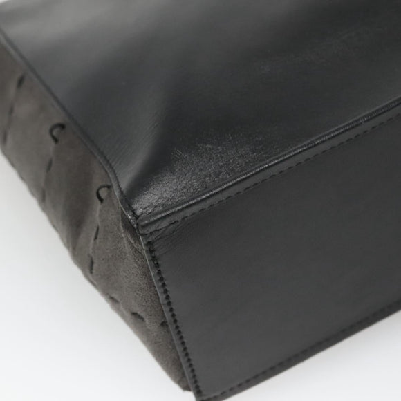 BURBERRY Tote Bag Leather Suede Black Silver Auth bs28992