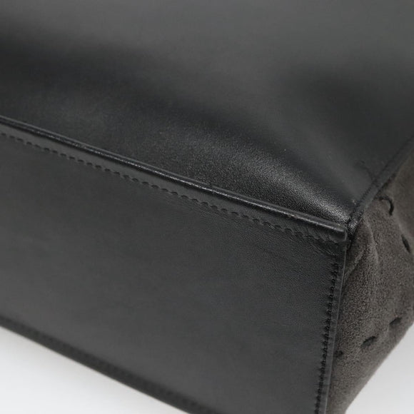 BURBERRY Tote Bag Leather Suede Black Silver Auth bs28992