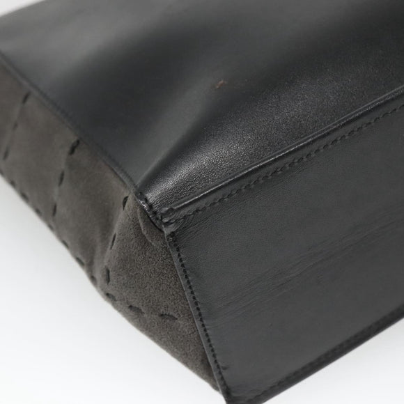 BURBERRY Tote Bag Leather Suede Black Silver Auth bs28992