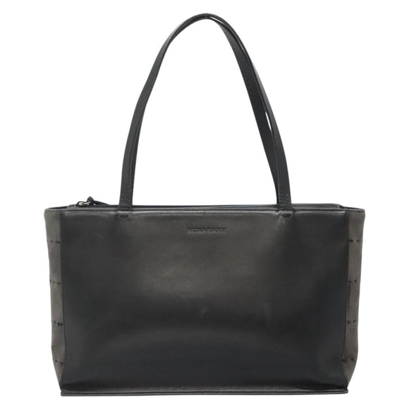 BURBERRY Tote Bag Leather Suede Black Silver Auth bs28992