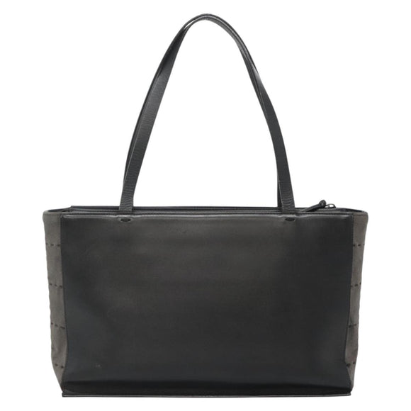 BURBERRY Tote Bag Leather Suede Black Silver Auth bs28992