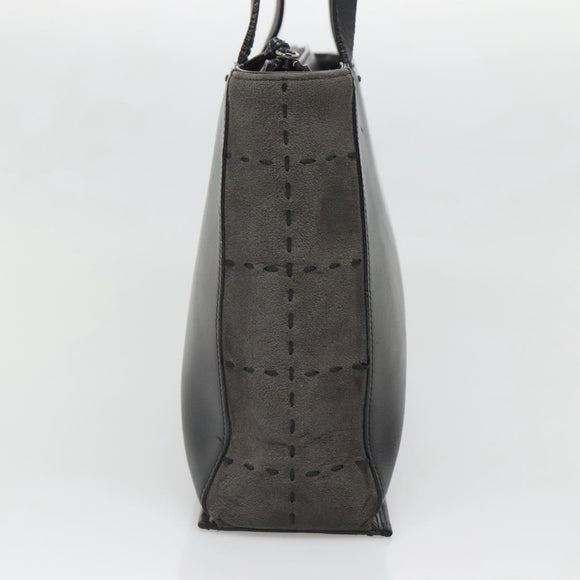 BURBERRY Tote Bag Leather Suede Black Silver Auth bs28992