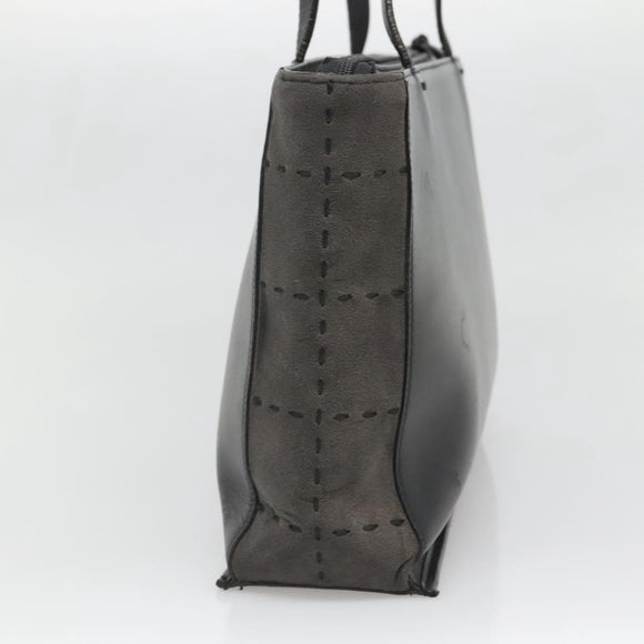 BURBERRY Tote Bag Leather Suede Black Silver Auth bs28992