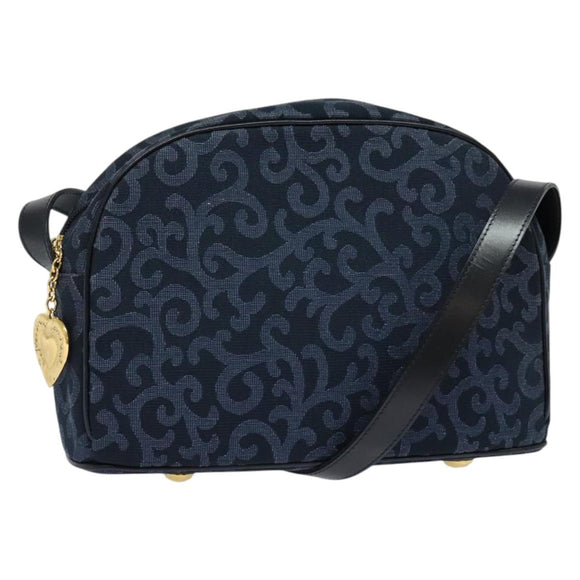 SAINT LAURENT Shoulder Bag Canvas Navy Gold Auth bs28993