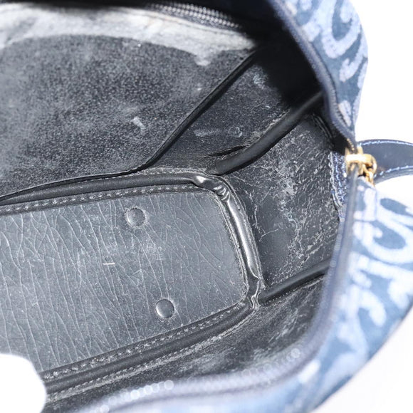 SAINT LAURENT Shoulder Bag Canvas Navy Gold Auth bs28993