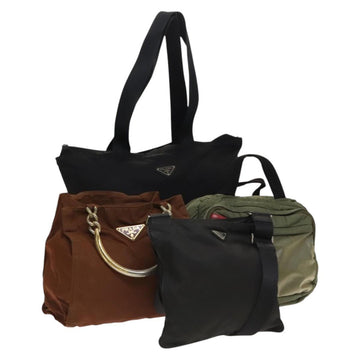 PRADA Shoulder Bag Nylon 4Set Black Khaki Brown Auth bs28995