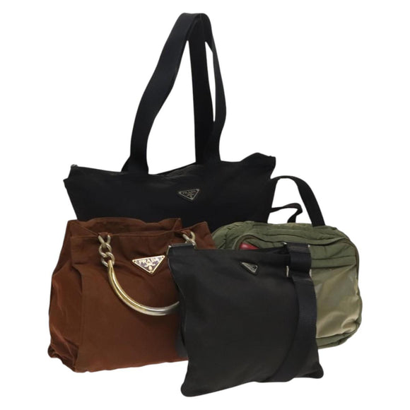 PRADA Shoulder Bag Nylon 4Set Black Khaki Brown Auth bs28995