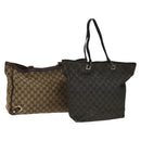 GUCCI GG Canvas Tote Bag 2Set Beige Black Auth bs28996-1
