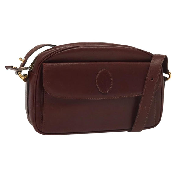 CARTIER Must Line Shoulder Bag Leather Bordeaux Gold Auth bs28999