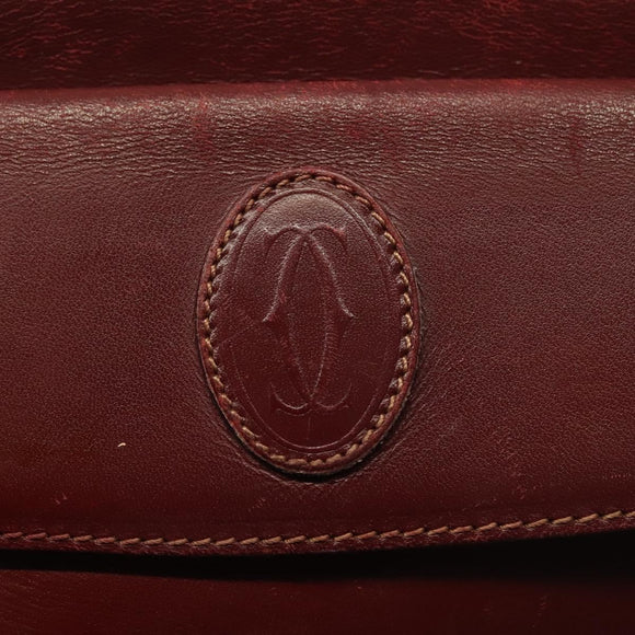 CARTIER Must Line Shoulder Bag Leather Bordeaux Gold Auth bs28999