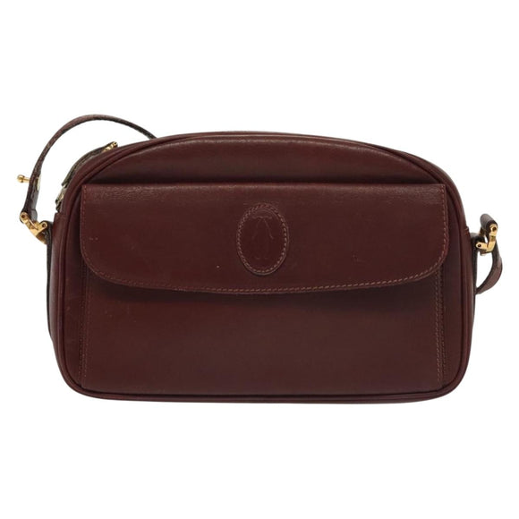 CARTIER Must Line Shoulder Bag Leather Bordeaux Gold Auth bs28999