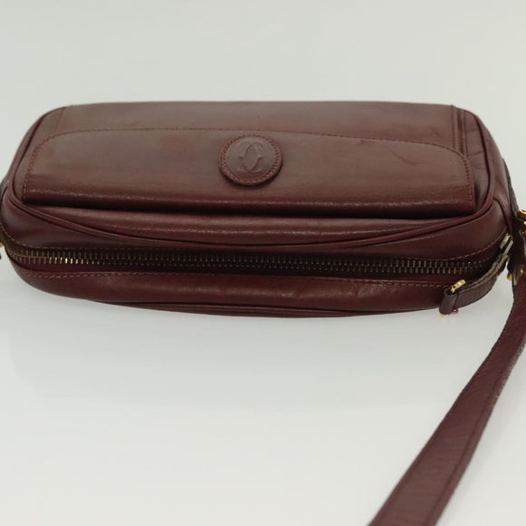 CARTIER Must Line Shoulder Bag Leather Bordeaux Gold Auth bs28999