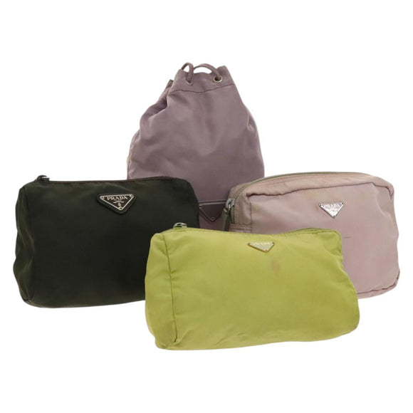 PRADA Pouch Nylon 4Set Green Pink Auth bs29008