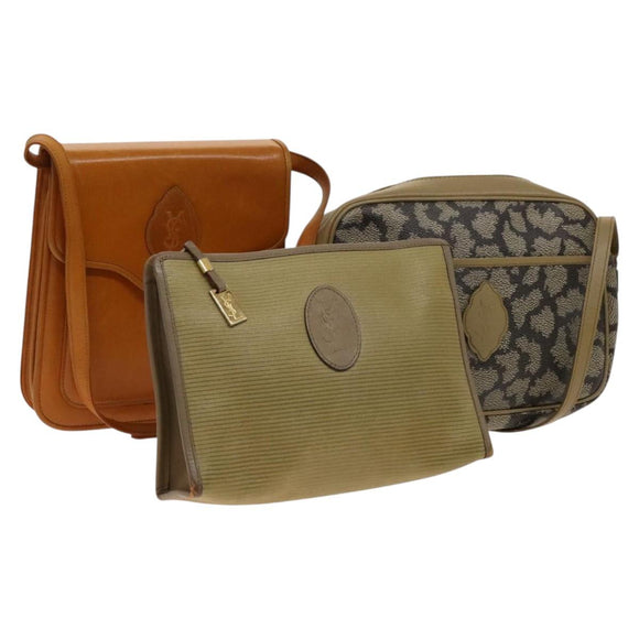 SAINT LAURENT Shoulder Bag Leather PVC 3Set Beige Gold Auth bs29015