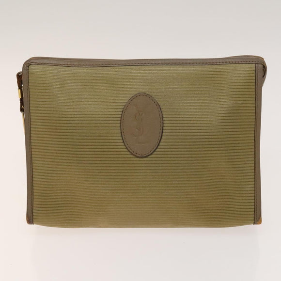 SAINT LAURENT Shoulder Bag Leather PVC 3Set Beige Gold Auth bs29015