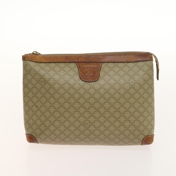 CELINE Macadam Canvas Hand Bag PVC 3Set Beige Brown gold Auth bs29016