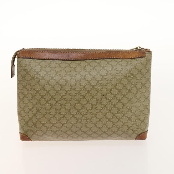 CELINE Macadam Canvas Hand Bag PVC 3Set Beige Brown gold Auth bs29016