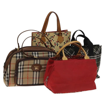 BURBERRY Hand Bag Canvas 4Set Red Beige khaki Auth bs29021