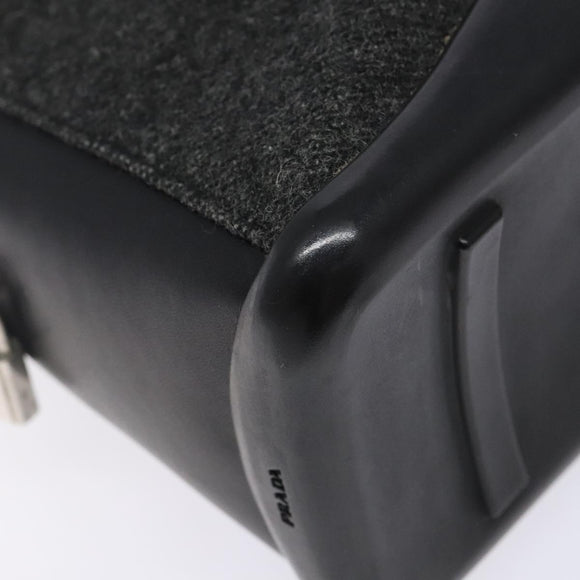 PRADA Hand Bag Leather Black Silver Auth bs29047