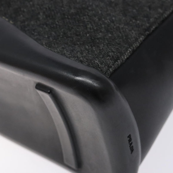 PRADA Hand Bag Leather Black Silver Auth bs29047