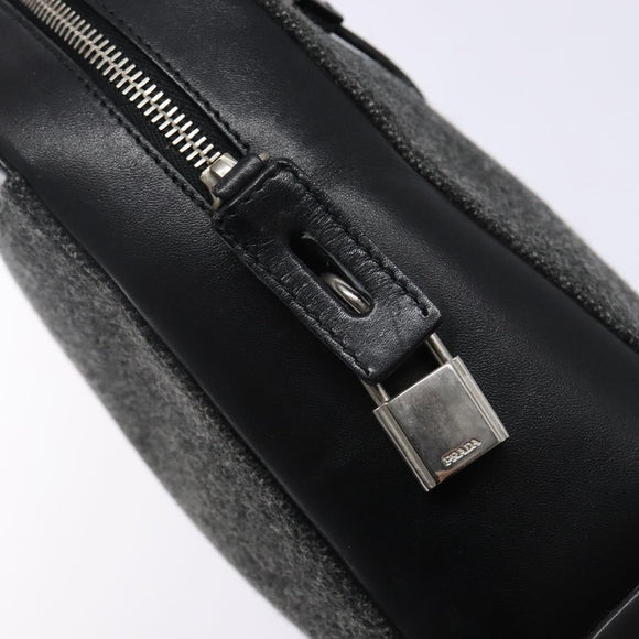 PRADA Hand Bag Leather Black Silver Auth bs29047