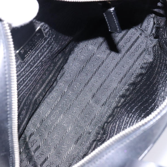 PRADA Hand Bag Leather Black Silver Auth bs29047
