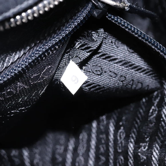 PRADA Hand Bag Leather Black Silver Auth bs29047