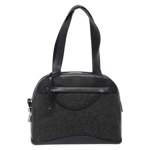 PRADA Hand Bag Leather Black Silver Auth bs29047