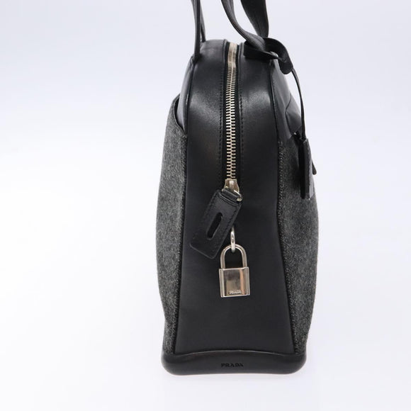 PRADA Hand Bag Leather Black Silver Auth bs29047