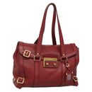 PRADA Tote Bag Leather Red Gold Auth bs29048-1