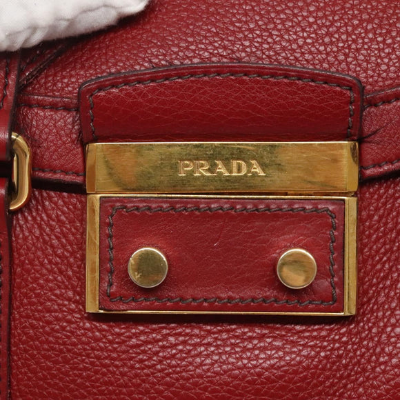 PRADA Tote Bag Leather Red Gold Auth bs29048
