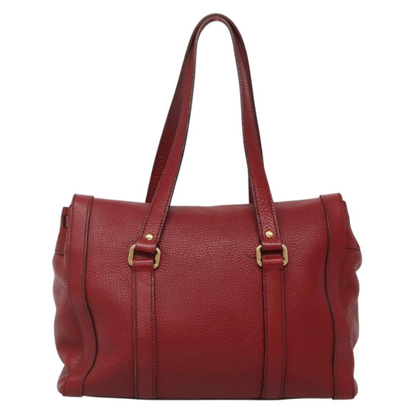PRADA Tote Bag Leather Red Gold Auth bs29048