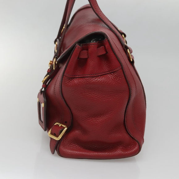 PRADA Tote Bag Leather Red Gold Auth bs29048