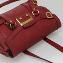 PRADA Tote Bag Leather Red Gold Auth bs29048-6