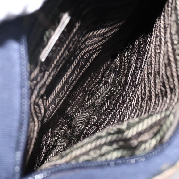 PRADA Hand Bag Tweed Beige Silver Auth bs29049