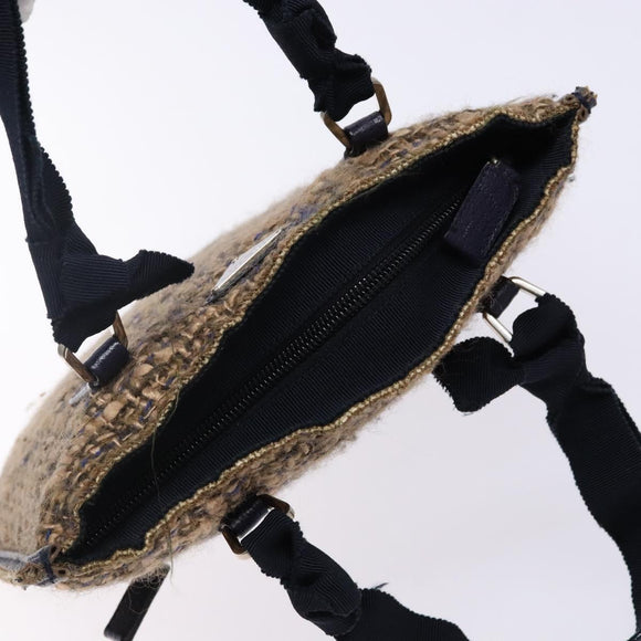 PRADA Hand Bag Tweed Beige Silver Auth bs29049