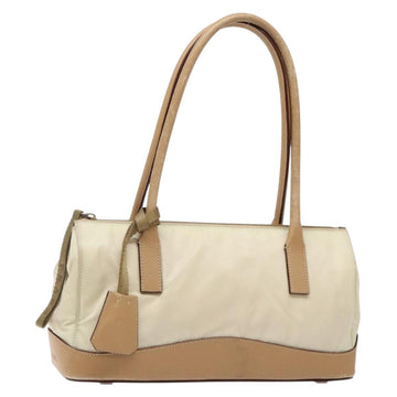PRADA Shoulder Bag Nylon Leather Beige Auth bs29050
